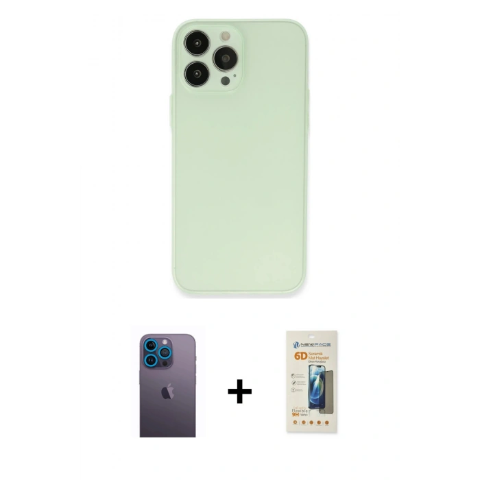 MARSİLYAN™- iPhone 13 Pro Max Kılıf Atlas Minimal Prime - Siyah 6D Mat Seramik Hayalet Nano Ekran Koruyucu + Neon Fosforlu Kamera Lens - MI