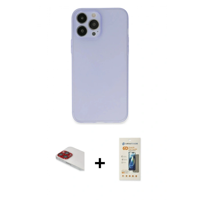 MARSİLYAN™- iPhone 13 Pro Max Kılıf Atlas Minimal Prime - Siyah 6D Mat Seramik Hayalet Nano Ekran Koruyucu + Pers Alüminyum Kamera Lens - KI