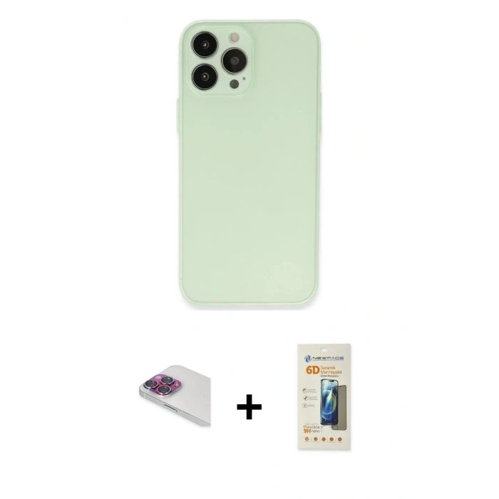 MARSİLYAN™- iPhone 13 Pro Max Kılıf Atlas Minimal Prime - Siyah 6D Mat Seramik Hayalet Nano Ekran Koruyucu + Pers Alüminyum Kamera Lens - GI