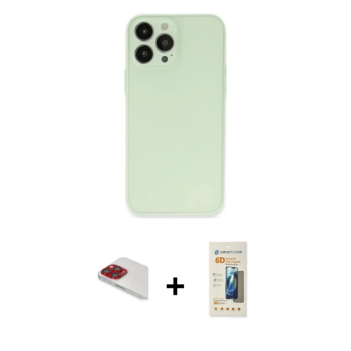 MARSİLYAN™- iPhone 13 Pro Max Kılıf Atlas Minimal Prime - Siyah 6D Mat Seramik Hayalet Nano Ekran Koruyucu + Pers Alüminyum Kamera Lens - KI