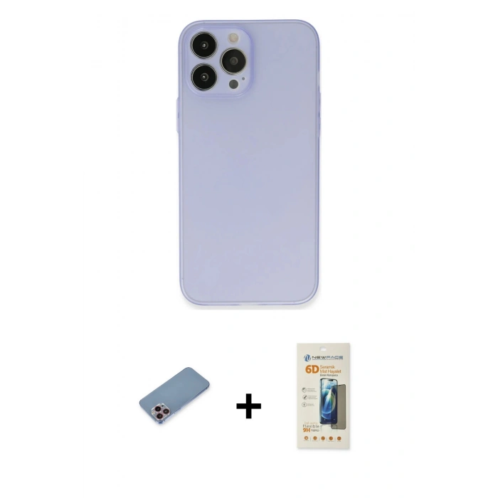 MARSİLYAN™- iPhone 13 Pro Max Kılıf Atlas Minimal Prime - Siyah 6D Mat Seramik Hayalet Nano Ekran Koruyucu + Shine Kamera Lens Koruma Cam - PE