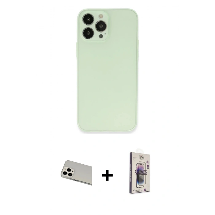 MARSİLYAN™- iPhone 13 Pro Max Kılıf Atlas Minimal Prime - Siyah Bilvis 3D Cam Ekran Koruyucu + Rainbow Kamera Lens Koruma Cam - BZ