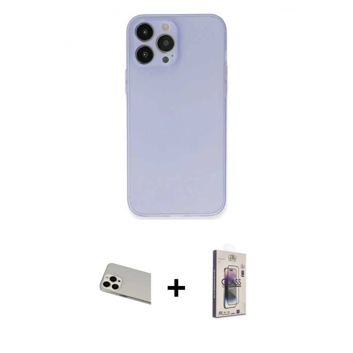 MARSİLYAN™- iPhone 13 Pro Max Kılıf Atlas Minimal Prime - Siyah Bilvis 3D Cam Ekran Koruyucu + Rainbow Kamera Lens Koruma Cam - BZ