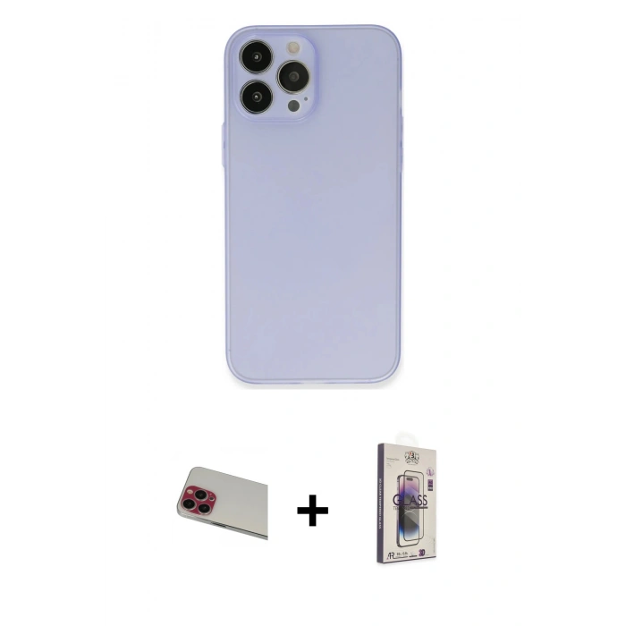MARSİLYAN™- iPhone 13 Pro Max Kılıf Atlas Minimal Prime - Siyah Bilvis 3D Cam Ekran Koruyucu + Rainbow Kamera Lens Koruma Cam - KI