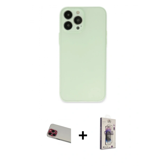 MARSİLYAN™- iPhone 13 Pro Max Kılıf Atlas Minimal Prime - Siyah Bilvis 3D Cam Ekran Koruyucu + Rainbow Kamera Lens Koruma Cam - KI