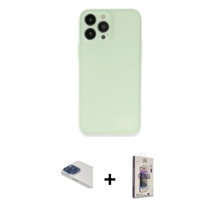 MARSİLYAN™- iPhone 13 Pro Max Kılıf Atlas Minimal Prime - Siyah Bilvis 3D Cam Ekran Koruyucu + Pers Alüminyum Kamera Lens - LT
