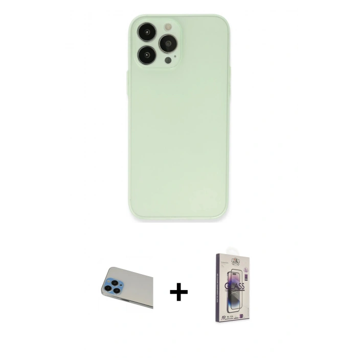 MARSİLYAN™- iPhone 13 Pro Max Kılıf Atlas Minimal Prime - Siyah Bilvis 3D Cam Ekran Koruyucu + Rainbow Kamera Lens Koruma Cam - MI