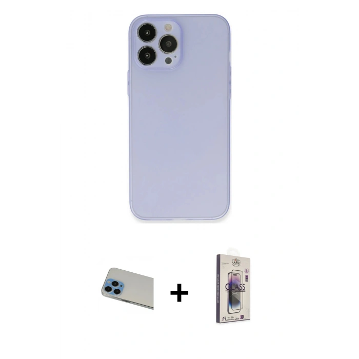 MARSİLYAN™- iPhone 13 Pro Max Kılıf Atlas Minimal Prime - Siyah Bilvis 3D Cam Ekran Koruyucu + Rainbow Kamera Lens Koruma Cam - MI