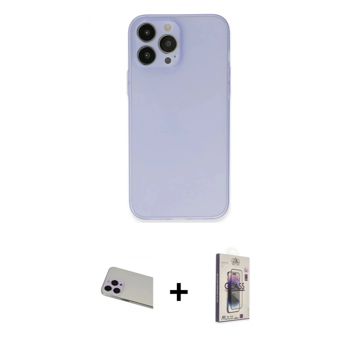 MARSİLYAN™- iPhone 13 Pro Max Kılıf Atlas Minimal Prime - Siyah Bilvis 3D Cam Ekran Koruyucu + Rainbow Kamera Lens Koruma Cam - MR