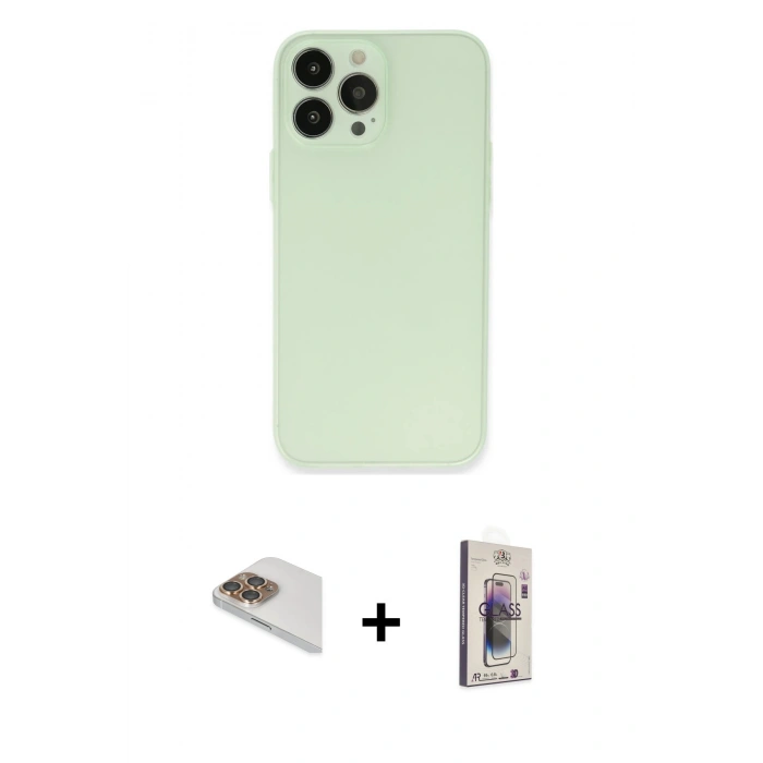MARSİLYAN™- iPhone 13 Pro Max Kılıf Atlas Minimal Prime - Siyah Bilvis 3D Cam Ekran Koruyucu + Pers Alüminyum Kamera Lens - GD
