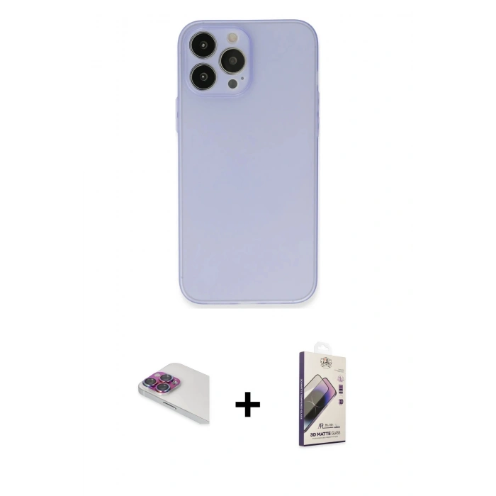 MARSİLYAN™- iPhone 13 Pro Max Kılıf Atlas Minimal Prime - Siyah Bilvis 3D Mat Cam Ekran Koruyucu + Pers Alüminyum Kamera Lens - GI