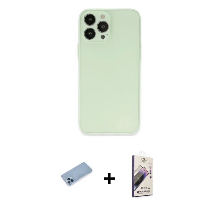 MARSİLYAN™- iPhone 13 Pro Max Kılıf Atlas Minimal Prime - Siyah Bilvis 3D Mat Cam Ekran Koruyucu + Mavi Shine Kamera Lens Koruma Cam