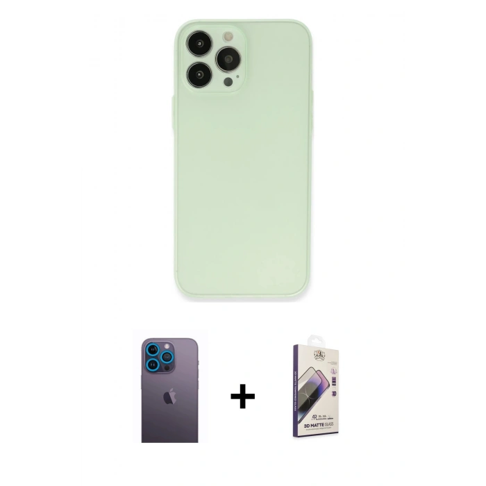 MARSİLYAN™- iPhone 13 Pro Max Kılıf Atlas Minimal Prime - Siyah Bilvis 3D Mat Cam Ekran Koruyucu + Neon Fosforlu Kamera Lens - MI