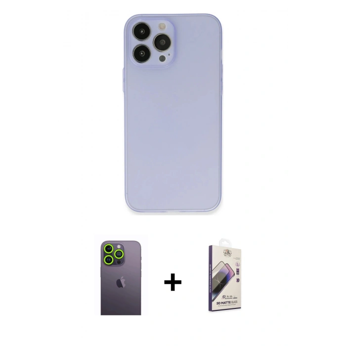 MARSİLYAN™- iPhone 13 Pro Max Kılıf Atlas Minimal Prime - Siyah Bilvis 3D Mat Cam Ekran Koruyucu + Neon Fosforlu Kamera Lens - YL