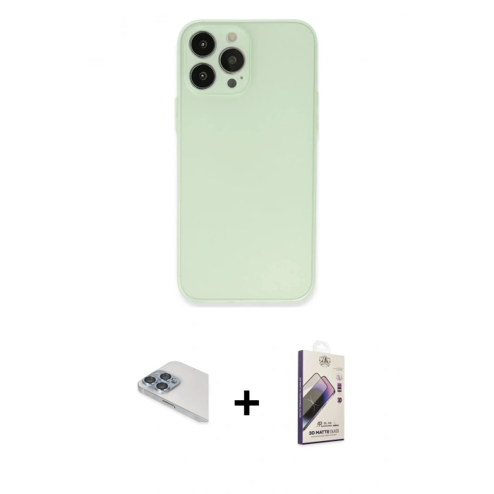 MARSİLYAN™- iPhone 13 Pro Max Kılıf Atlas Minimal Prime - Siyah Bilvis 3D Mat Cam Ekran Koruyucu + Pers Alüminyum Kamera Lens - SABE