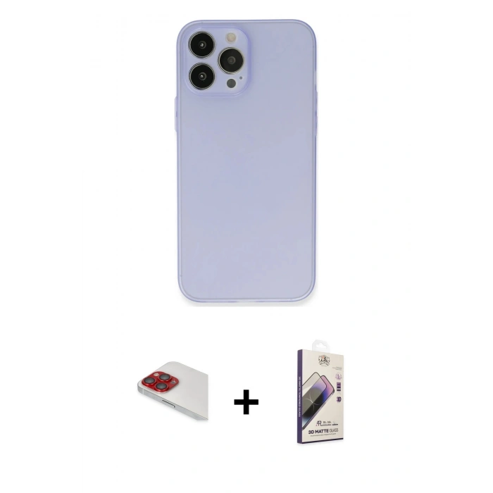 MARSİLYAN™- iPhone 13 Pro Max Kılıf Atlas Minimal Prime - Siyah Bilvis 3D Mat Cam Ekran Koruyucu + Pers Alüminyum Kamera Lens - KI