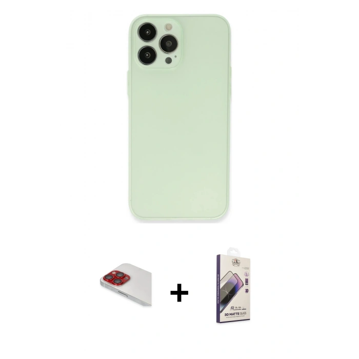 MARSİLYAN™- iPhone 13 Pro Max Kılıf Atlas Minimal Prime - Siyah Bilvis 3D Mat Cam Ekran Koruyucu + Pers Alüminyum Kamera Lens - KI