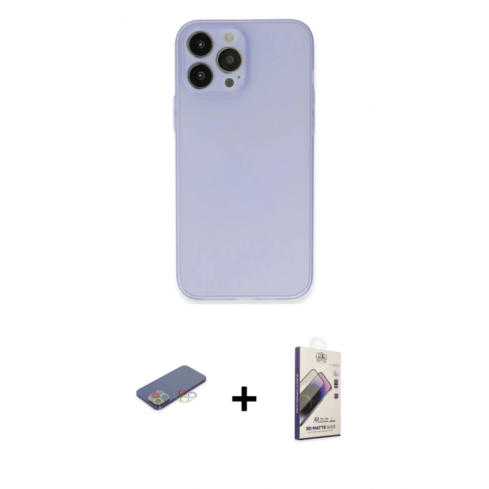 MARSİLYAN™- iPhone 13 Pro Max Kılıf Atlas Minimal Prime - Siyah Bilvis 3D Mat Cam Ekran Koruyucu + Renkli Kamera Lens Koruma Cam - MI