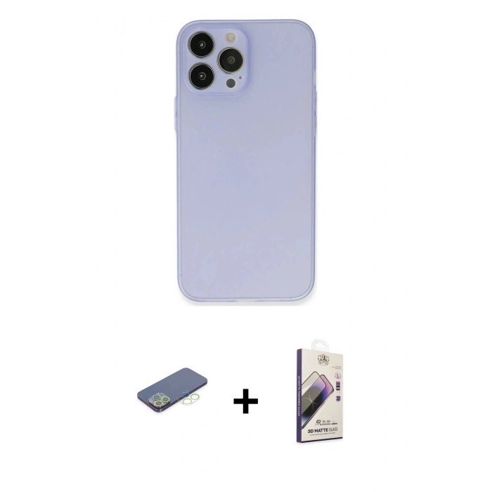 MARSİLYAN™- iPhone 13 Pro Max Kılıf Atlas Minimal Prime - Siyah Bilvis 3D Mat Cam Ekran Koruyucu + Renkli Kamera Lens Koruma Cam - YL