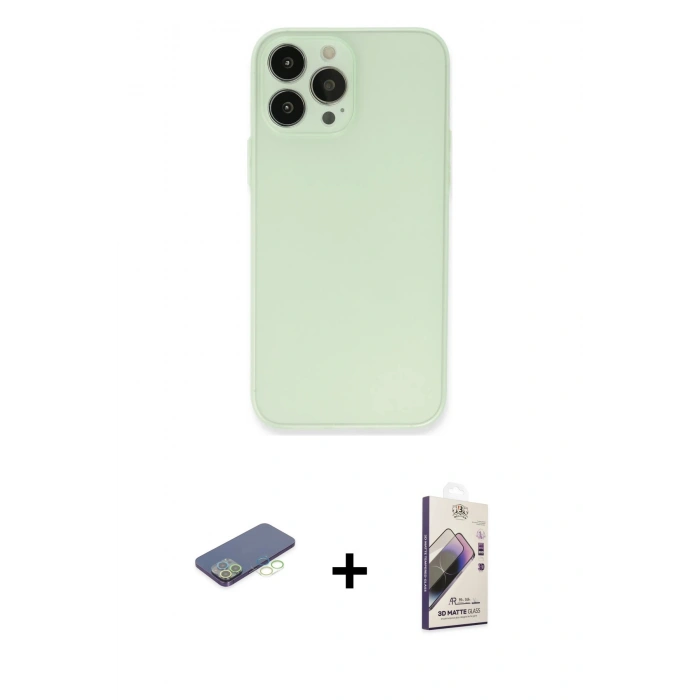 MARSİLYAN™- iPhone 13 Pro Max Kılıf Atlas Minimal Prime - Siyah Bilvis 3D Mat Cam Ekran Koruyucu + Renkli Kamera Lens Koruma Cam - YL
