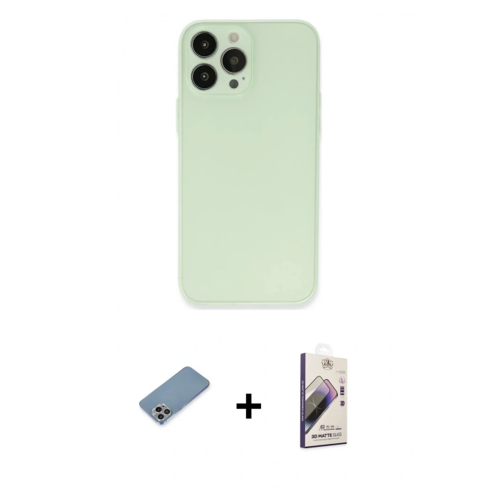 MARSİLYAN™- iPhone 13 Pro Max Kılıf Atlas Minimal Prime - Siyah Bilvis 3D Mat Cam Ekran Koruyucu + Shine Kamera Lens Koruma Cam - GI