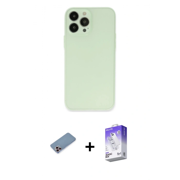 MARSİLYAN™- iPhone 13 Pro Max Kılıf Atlas Minimal Prime - Siyah Bilvis 5in1 3D Magic Cam Ekran Koruyucu + Shine Kamera Lens Koruma Cam - PE
