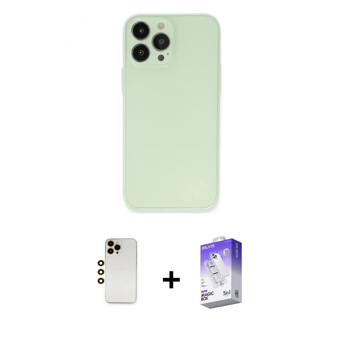 MARSİLYAN™- iPhone 13 Pro Max Kılıf Atlas Minimal Prime - Siyah Bilvis 5in1 3D Magic Cam Ekran Koruyucu + Shine Kamera Lens - GD