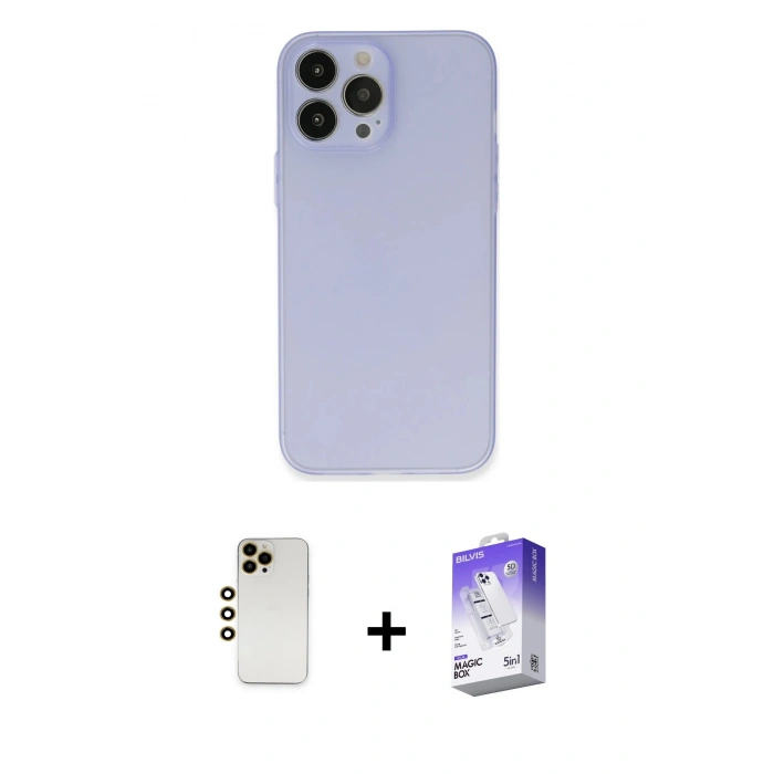MARSİLYAN™- iPhone 13 Pro Max Kılıf Atlas Minimal Prime - Siyah Bilvis 5in1 3D Magic Cam Ekran Koruyucu + Shine Kamera Lens - GD