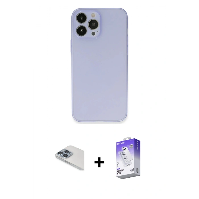 MARSİLYAN™- iPhone 13 Pro Max Kılıf Atlas Minimal Prime - Siyah Bilvis 5in1 3D Magic Cam Ekran Koruyucu + Pers Alüminyum Kamera Lens - SABE