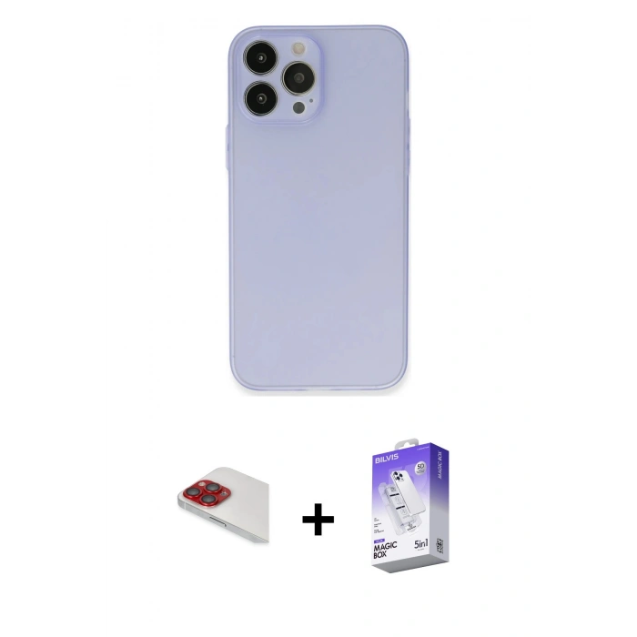 MARSİLYAN™- iPhone 13 Pro Max Kılıf Atlas Minimal Prime - Siyah Bilvis 5in1 3D Magic Cam Ekran Koruyucu + Pers Alüminyum Kamera Lens - KI
