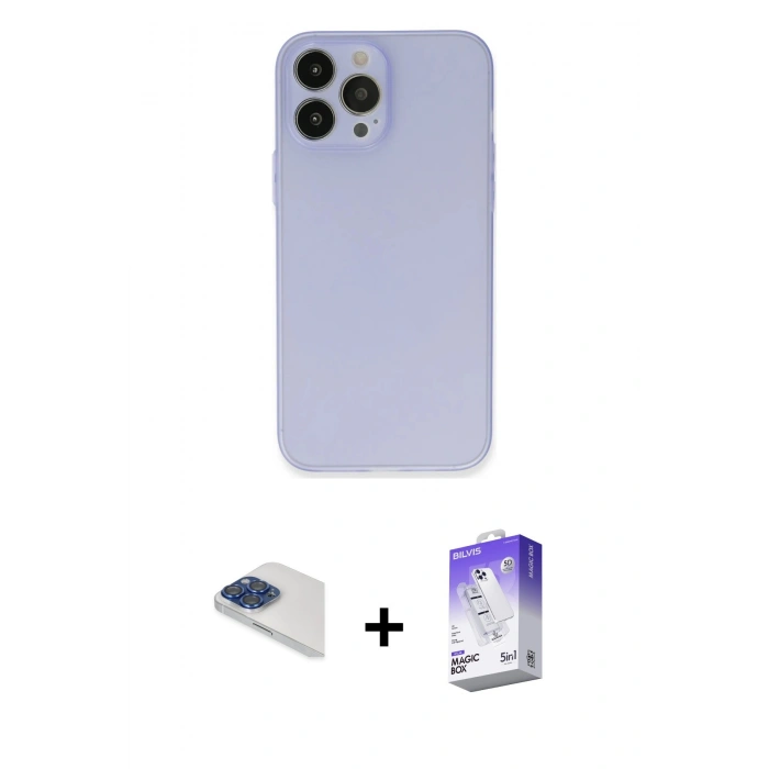 MARSİLYAN™- iPhone 13 Pro Max Kılıf Atlas Minimal Prime - Siyah Bilvis 5in1 3D Magic Cam Ekran Koruyucu + Pers Alüminyum Kamera Lens - LT