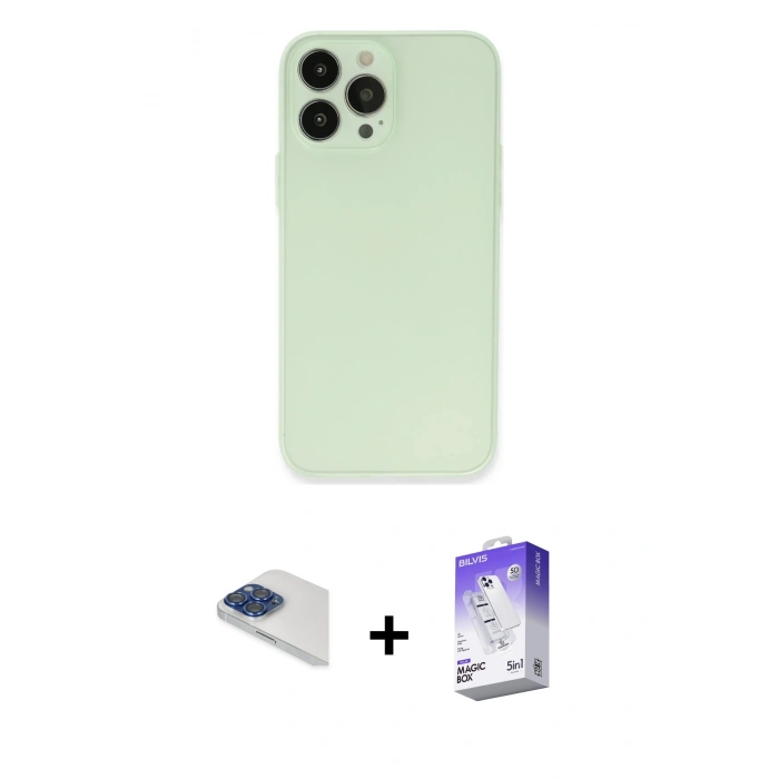 MARSİLYAN™- iPhone 13 Pro Max Kılıf Atlas Minimal Prime - Siyah Bilvis 5in1 3D Magic Cam Ekran Koruyucu + Pers Alüminyum Kamera Lens - LT