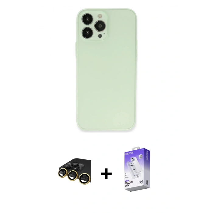 MARSİLYAN™- iPhone 13 Pro Max Kılıf Atlas Minimal Prime - Siyah Bilvis 5in1 3D Magic Cam Ekran Koruyucu + Raze Metal Kamera Lens - GD