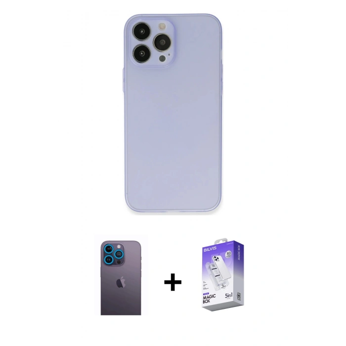 MARSİLYAN™- iPhone 13 Pro Max Kılıf Atlas Minimal Prime - Siyah Bilvis 5in1 3D Magic Cam Ekran Koruyucu + Neon Fosforlu Kamera Lens - MI