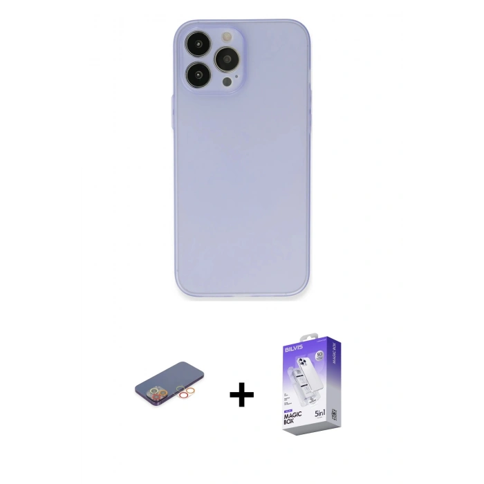 MARSİLYAN™- iPhone 13 Pro Max Kılıf Atlas Minimal Prime - Siyah Bilvis 5in1 3D Magic Cam Ekran Koruyucu + Renkli Kamera Lens Koruma Cam - TU