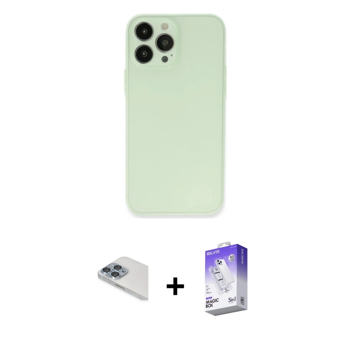MARSİLYAN™- iPhone 13 Pro Max Kılıf Atlas Minimal Prime - Siyah Bilvis 5in1 3D Magic Cam Ekran Koruyucu + Pers Alüminyum Kamera Lens - SABE