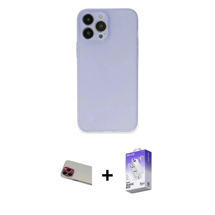 MARSİLYAN™- iPhone 13 Pro Max Kılıf Atlas Minimal Prime - Siyah Bilvis 5in1 3D Magic Cam Ekran Koruyucu + Rainbow Kamera Lens Koruma Cam - KI