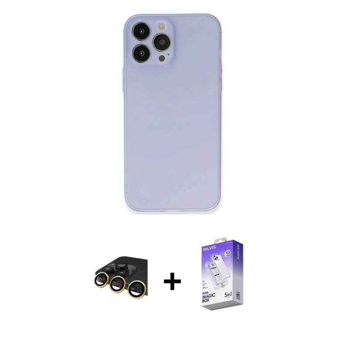 MARSİLYAN™- iPhone 13 Pro Max Kılıf Atlas Minimal Prime - Siyah Bilvis 5in1 3D Magic Cam Ekran Koruyucu + Raze Metal Kamera Lens - GD