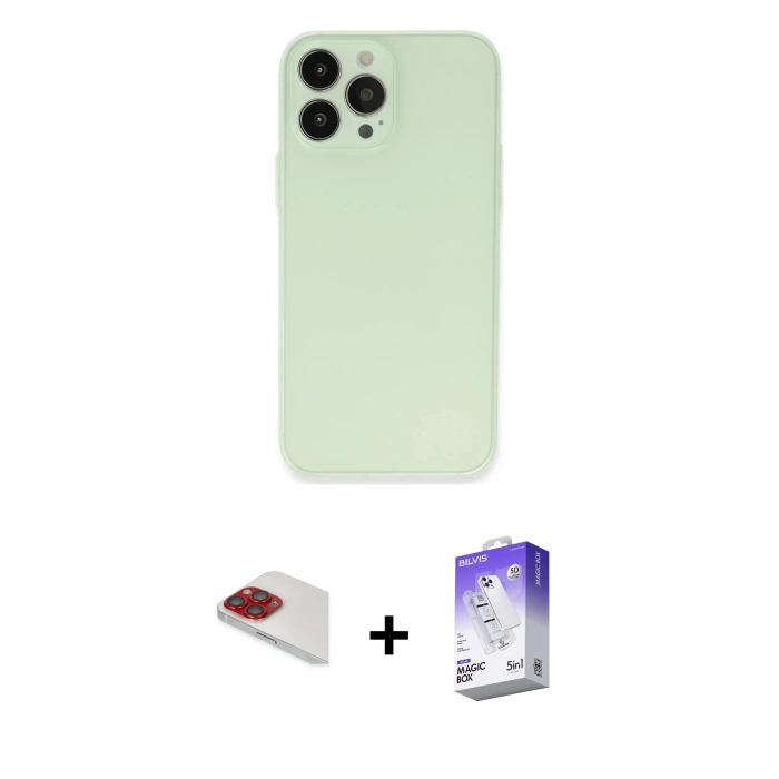 MARSİLYAN™- iPhone 13 Pro Max Kılıf Atlas Minimal Prime - Siyah Bilvis 5in1 3D Magic Cam Ekran Koruyucu + Pers Alüminyum Kamera Lens - KI