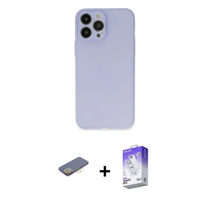 MARSİLYAN™- iPhone 13 Pro Max Kılıf Atlas Minimal Prime - Siyah Bilvis 5in1 3D Magic Cam Ekran Koruyucu + Renkli Kamera Lens Koruma Cam - SI
