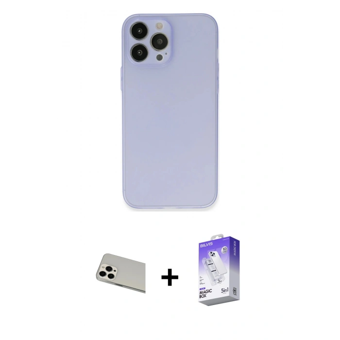 MARSİLYAN™- iPhone 13 Pro Max Kılıf Atlas Minimal Prime - Siyah Bilvis 5in1 3D Magic Cam Ekran Koruyucu + Rainbow Kamera Lens Koruma Cam - BZ
