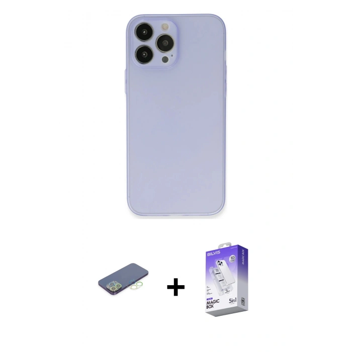 MARSİLYAN™- iPhone 13 Pro Max Kılıf Atlas Minimal Prime - Siyah Bilvis 5in1 3D Magic Cam Ekran Koruyucu + Renkli Kamera Lens Koruma Cam - YL