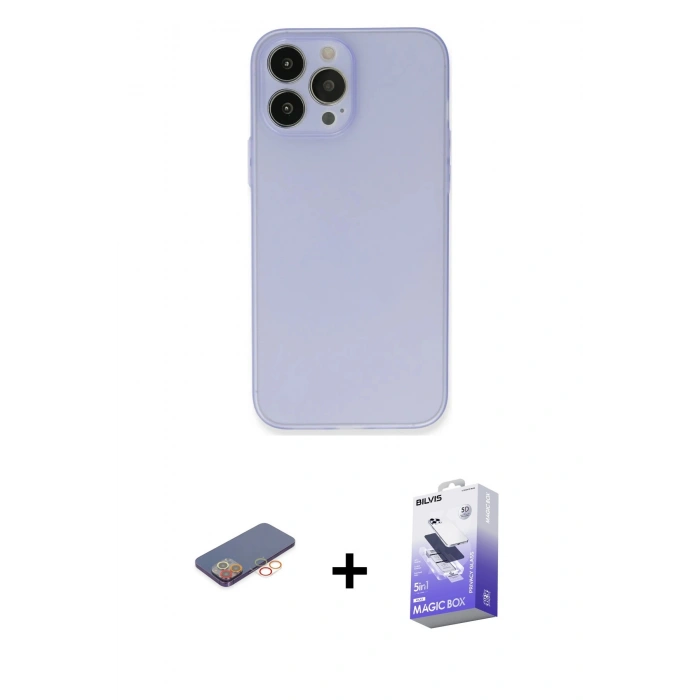 MARSİLYAN™- iPhone 13 Pro Max Kılıf Atlas Minimal Prime - Siyah Bilvis 5in1 5D Magic Hayalet Cam Ekran Koruyucu + Renkli Kamera Lens Koruma Cam - TU