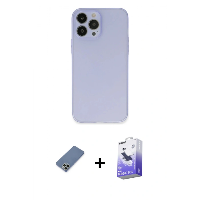 MARSİLYAN™- iPhone 13 Pro Max Kılıf Atlas Minimal Prime - Siyah Bilvis 5in1 5D Magic Hayalet Cam Ekran Koruyucu + Açık Yeşil Metal Kamera Lens Koruma Cam
