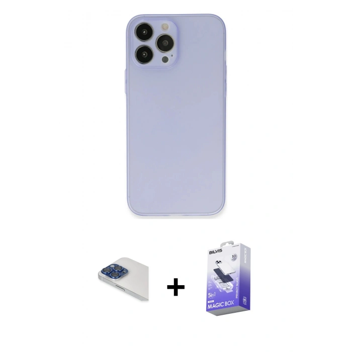 MARSİLYAN™- iPhone 13 Pro Max Kılıf Atlas Minimal Prime - Siyah Bilvis 5in1 5D Magic Hayalet Cam Ekran Koruyucu + Pers Alüminyum Kamera Lens - LT