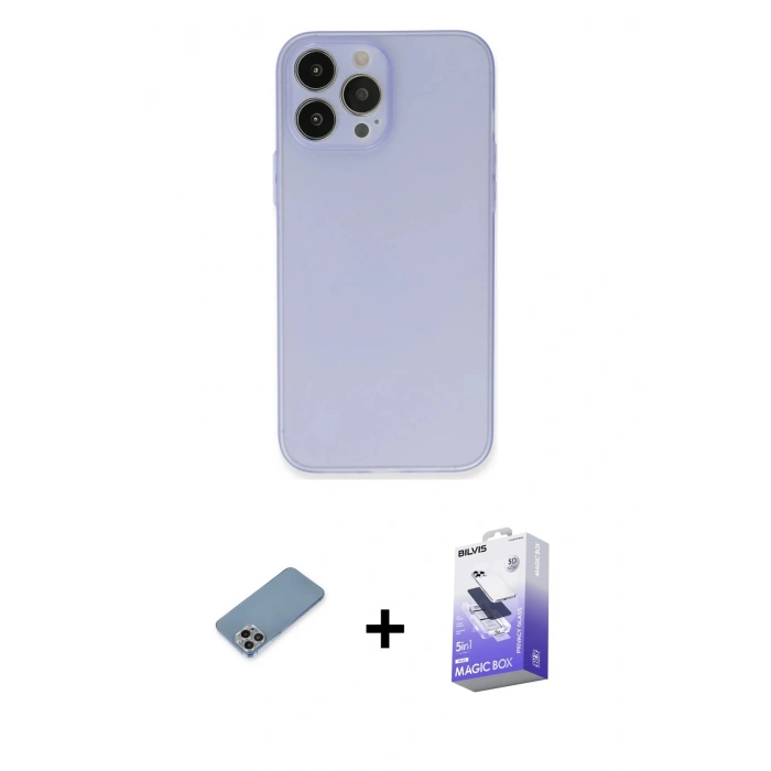 MARSİLYAN™- iPhone 13 Pro Max Kılıf Atlas Minimal Prime - Siyah Bilvis 5in1 5D Magic Hayalet Cam Ekran Koruyucu + Shine Kamera Lens Koruma Cam - GI
