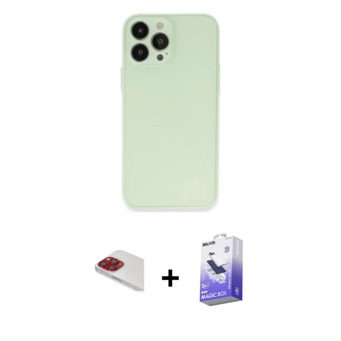 MARSİLYAN™- iPhone 13 Pro Max Kılıf Atlas Minimal Prime - Siyah Bilvis 5in1 5D Magic Hayalet Cam Ekran Koruyucu + Pers Alüminyum Kamera Lens - KI