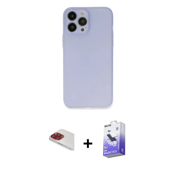 MARSİLYAN™- iPhone 13 Pro Max Kılıf Atlas Minimal Prime - Siyah Bilvis 5in1 5D Magic Hayalet Cam Ekran Koruyucu + Pers Alüminyum Kamera Lens - KI
