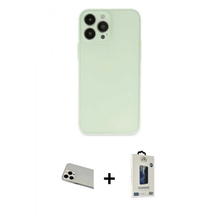 MARSİLYAN™- iPhone 13 Pro Max Kılıf Atlas Minimal Prime - Siyah Bilvis Hayalet Cam Ekran Koruyucu + Rainbow Kamera Lens Koruma Cam - BZ