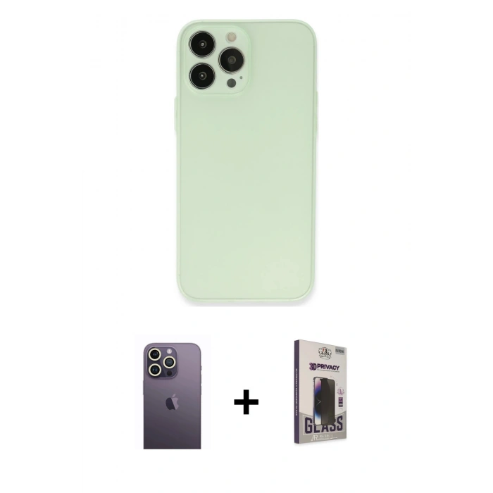 MARSİLYAN™- iPhone 13 Pro Max Kılıf Atlas Minimal Prime - Siyah Bilvis Hayalet Cam Ekran Koruyucu + Neon Fosforlu Kamera Lens - BZ